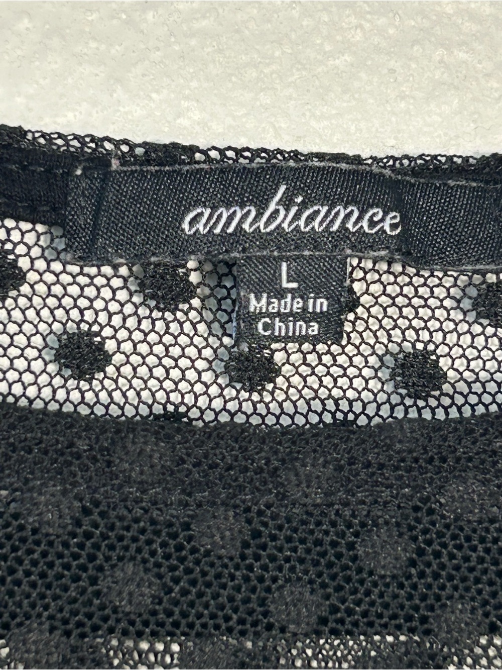 Ambiance Black Mesh Polka Dot Long Sleeve Top Sweetheart Neckline Women's Size L - Picture 3 of 6